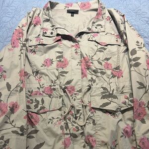 Plus size Lane Bryant light green Jacket with Pink Floral Design